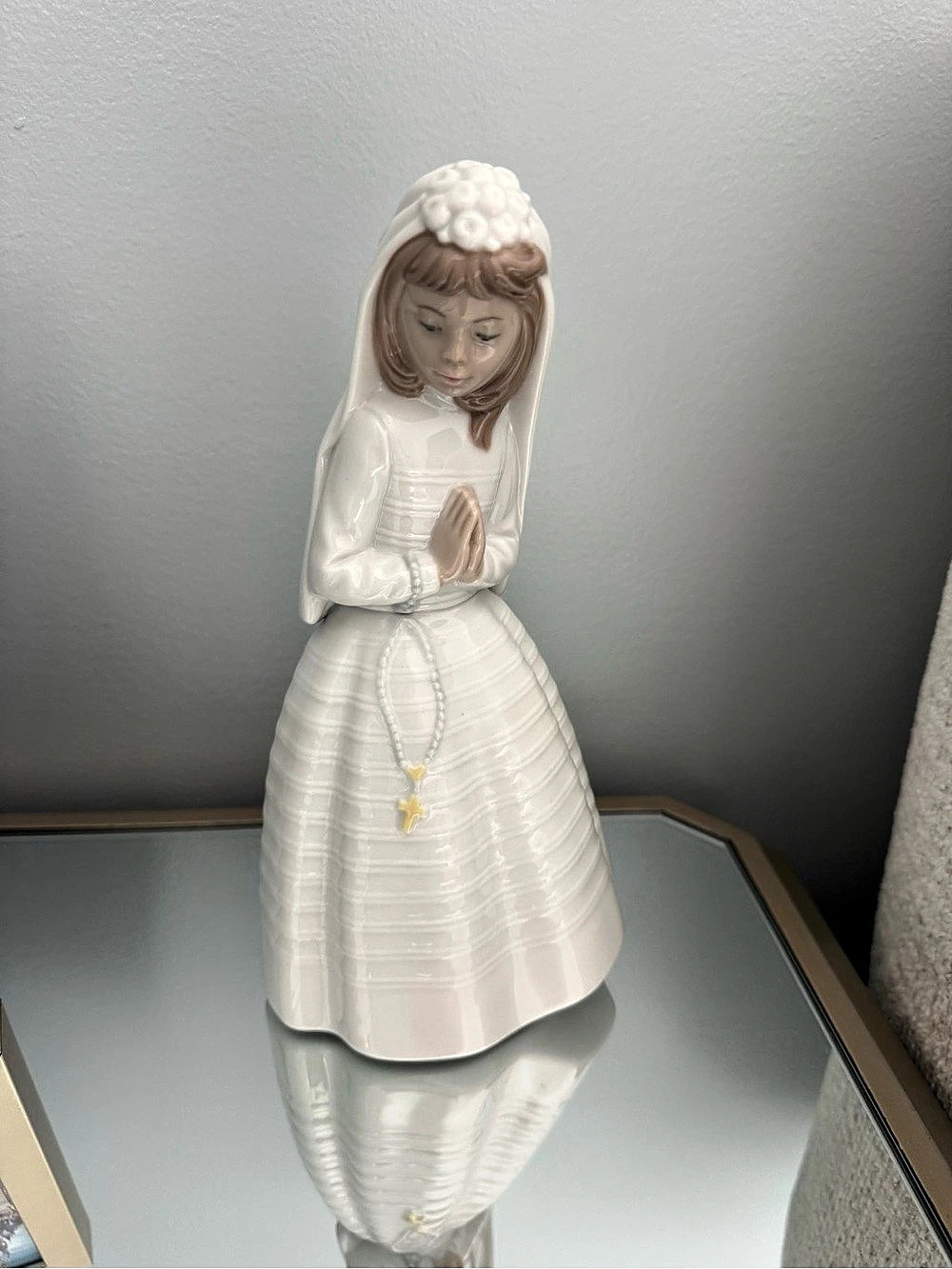 NAO by Lladró First Communion Girl / Girl Praying Figurine White & Brown